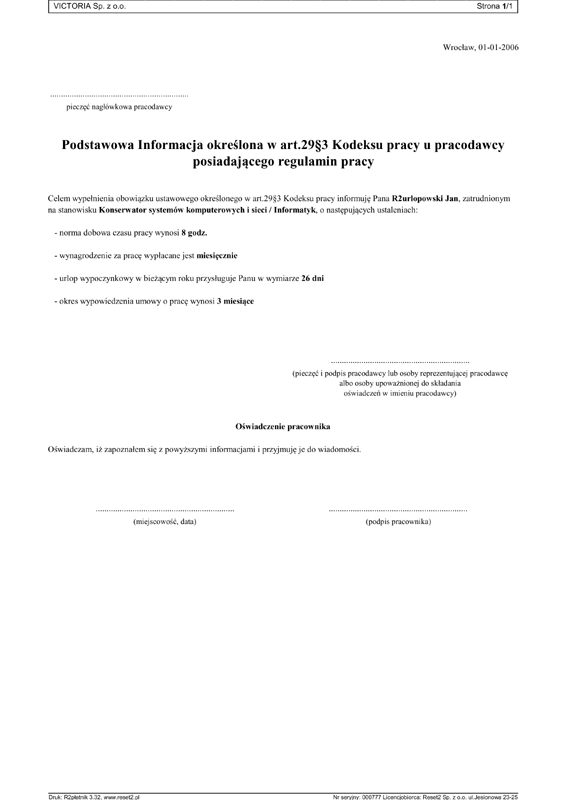 R2płatnik Przykładowe Wydruki Reset2 Producent Oprogramowania