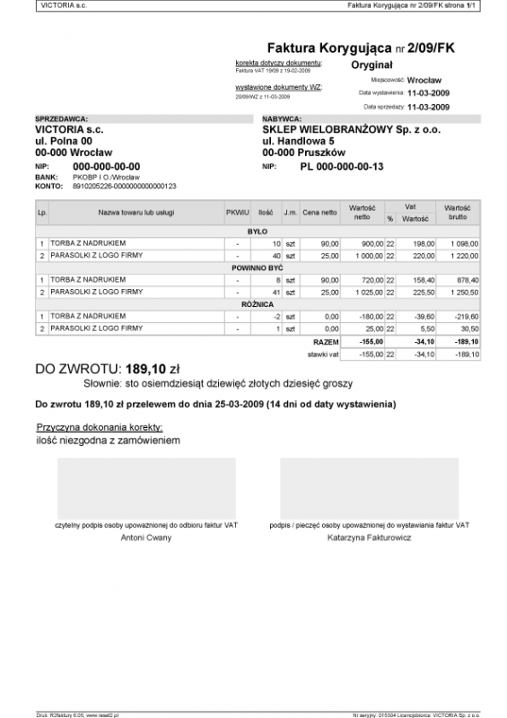 R2faktury - Przykładowe wydruki - Reset2 producent oprogramowania